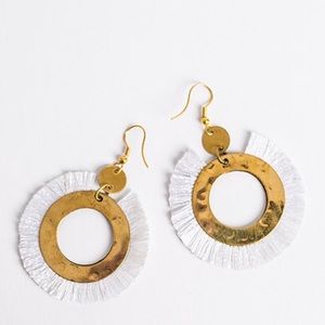 Gold Hoop Earrings with white fringe
